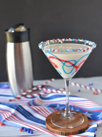 White Chocolate Martini with red and blue syrup