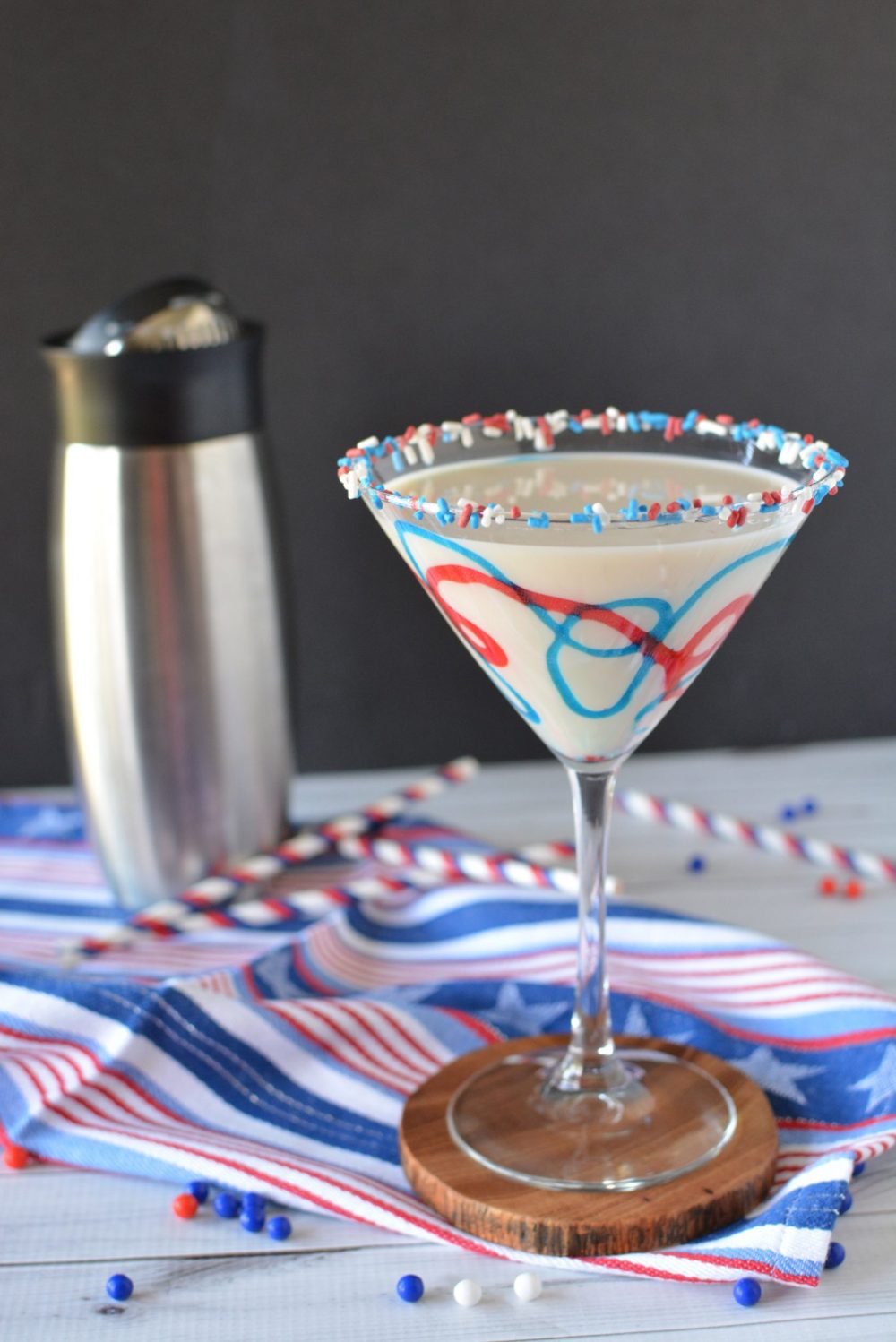 White Chocolate Martini with red and blue syrup