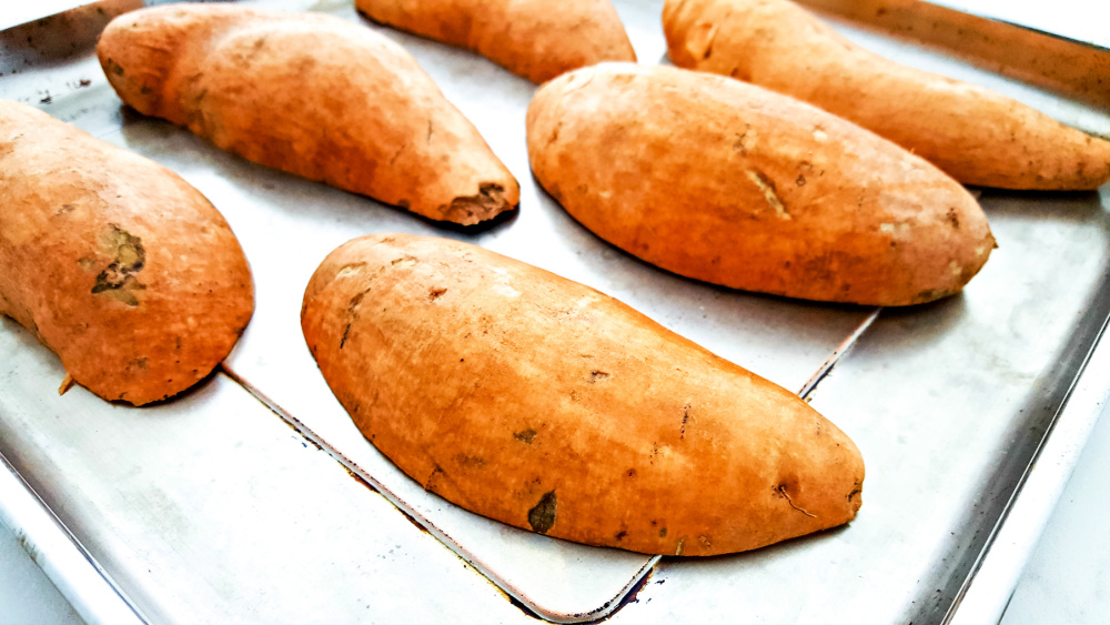 Roasting sweet potatoes on a sheet pan