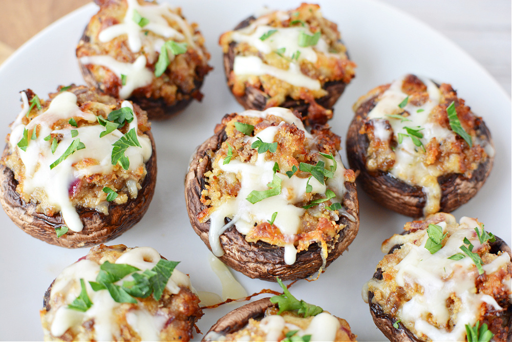mushrooms stuffed with sausage and cheese.