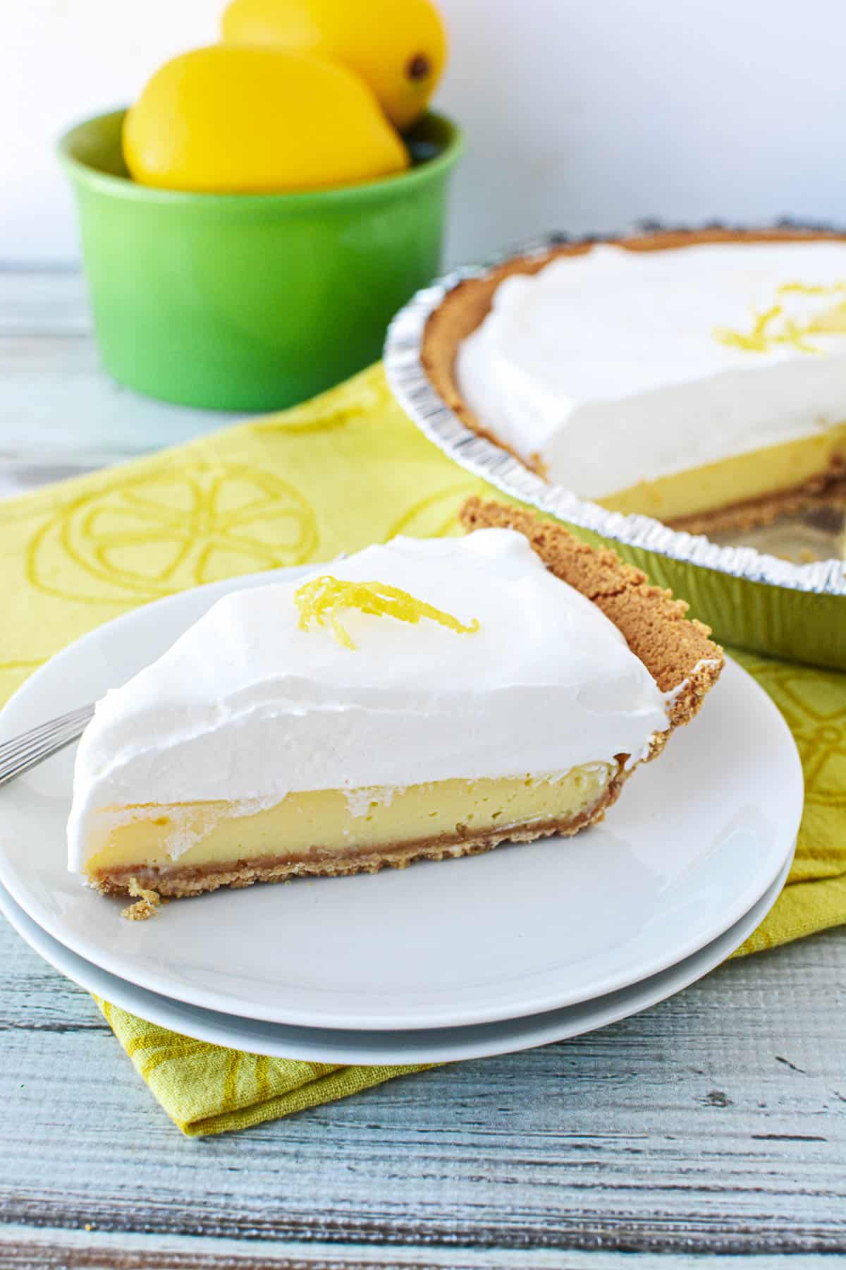 A slice of Lemon Pie with Condensed Milk on a plate