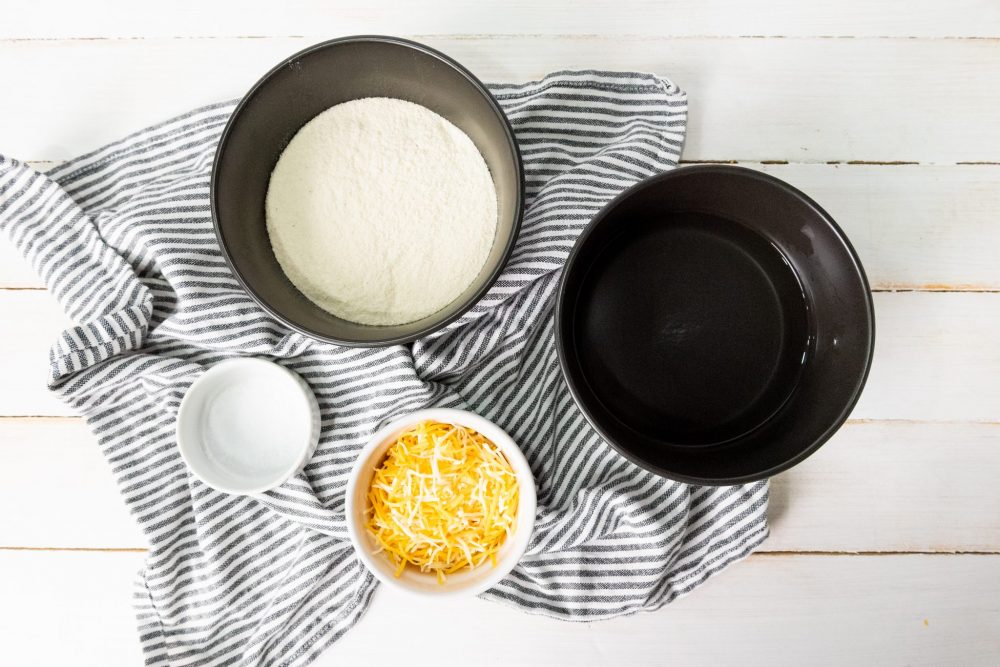 Arepas ingredients - cornmeal, water, salt, and cheese