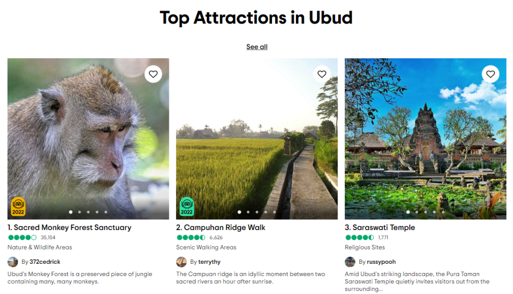 top attractions in ubud bali from Tripadvisor
