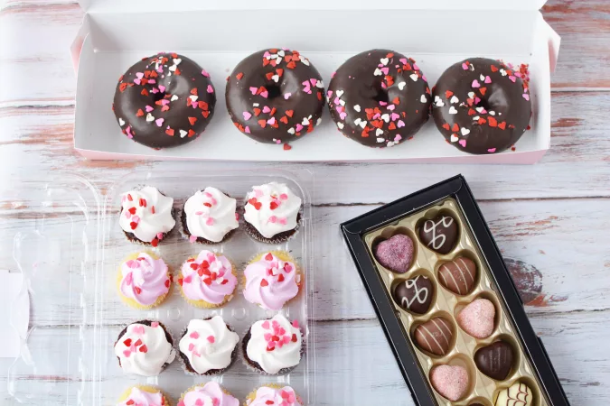 selection of sweet treats for galentines day