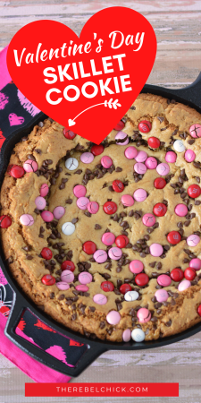 Cookie Skillet Recipe Stovetop full of chocolate chips and M&Ms