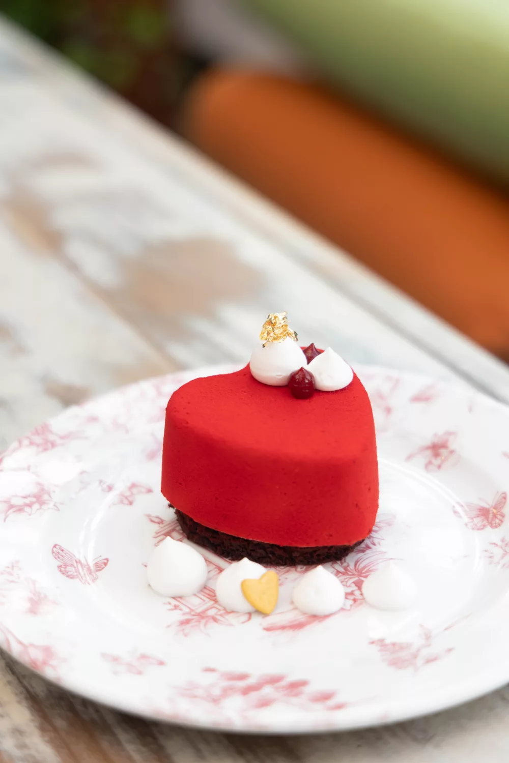 red heart dessert on a plate