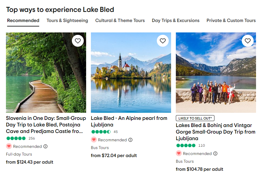 list of activities in Lake Bled from TripAdvisor