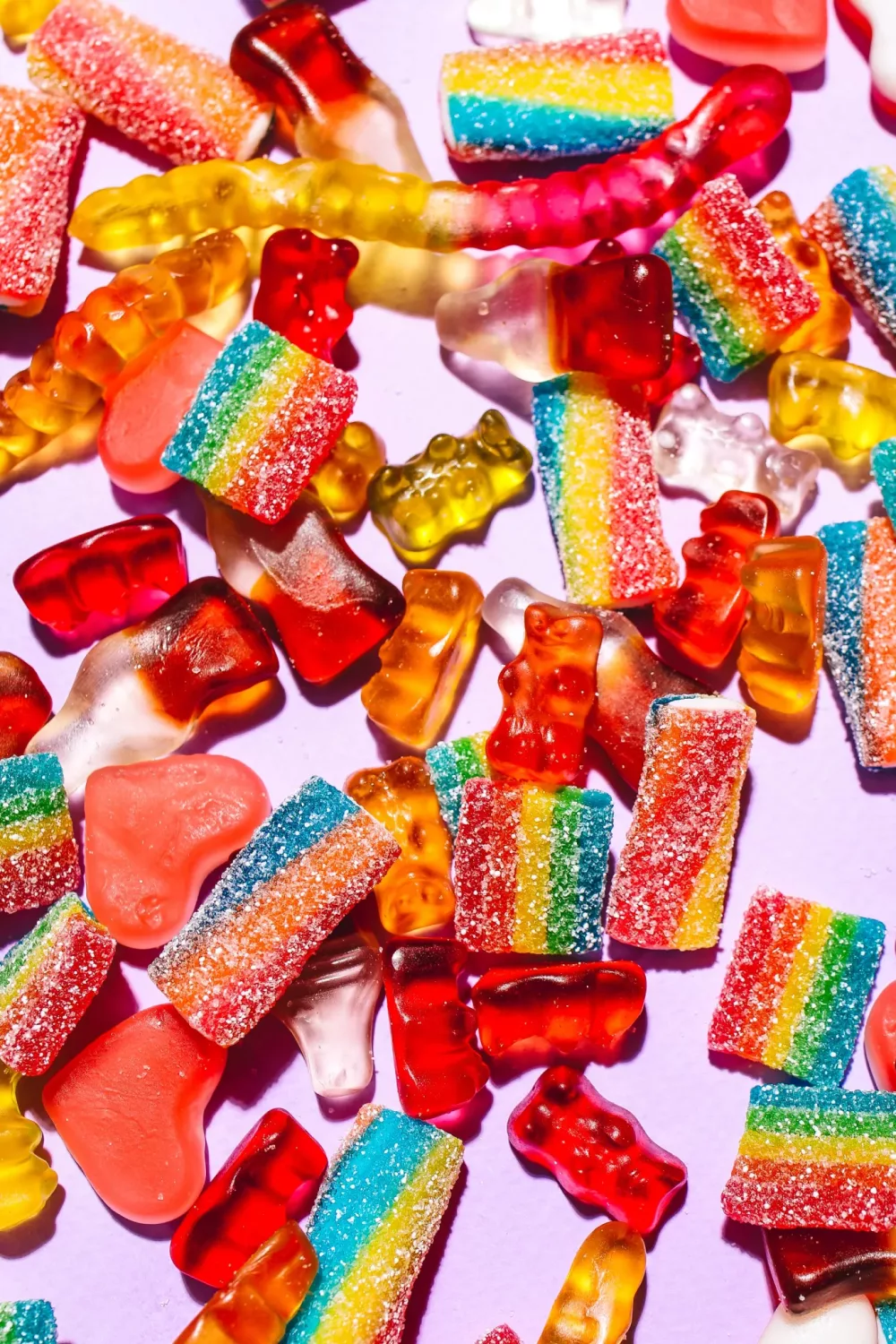 All kinds of brightly colored gummy candies