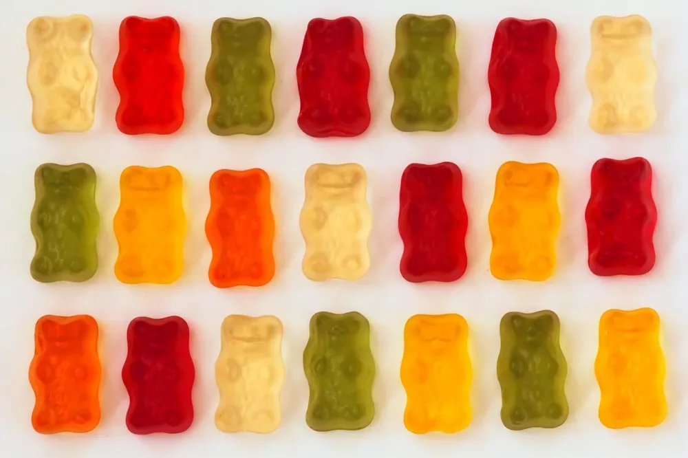 gummy bears in different colors in a row