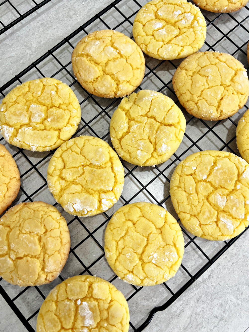 Lemon Cookies From Cake Mix on wire cooling rack