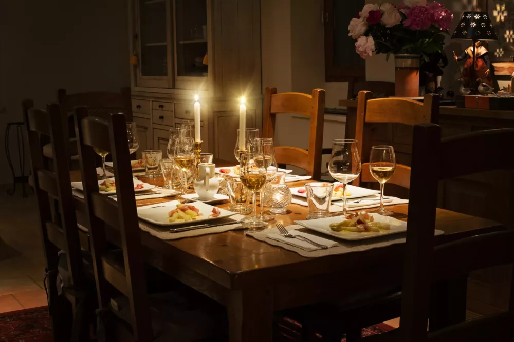 dining table with candles lit