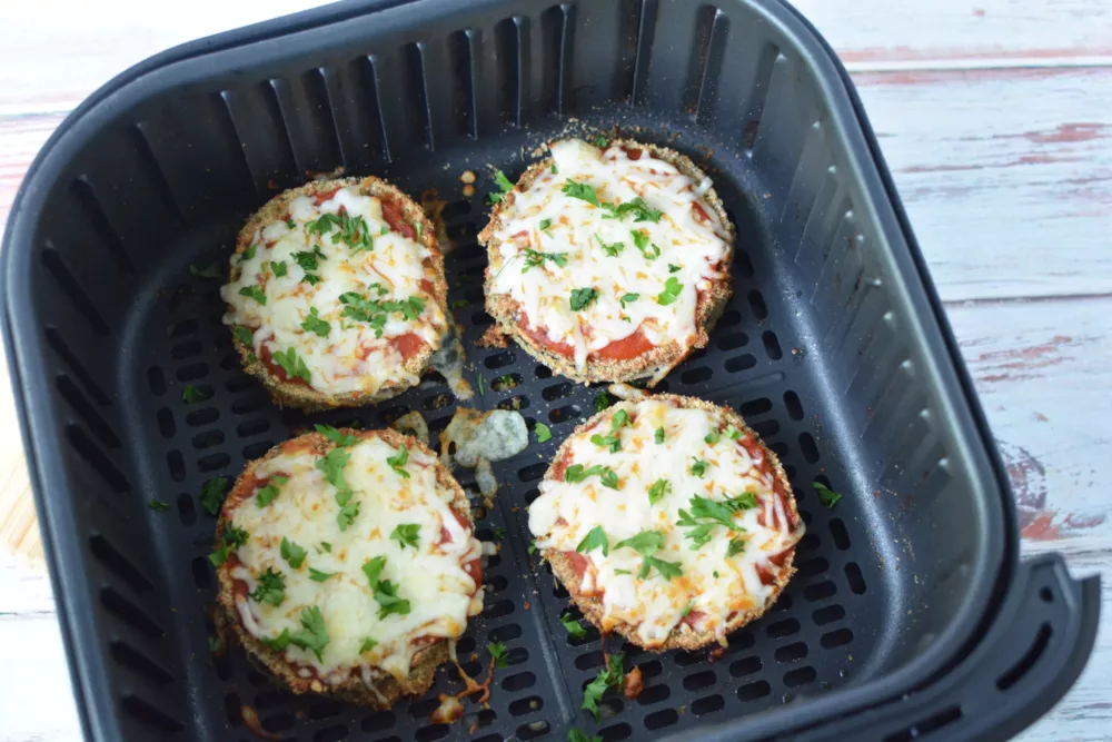 Air Fryer Eggplant topped with melted mozzarella cheese and parsley