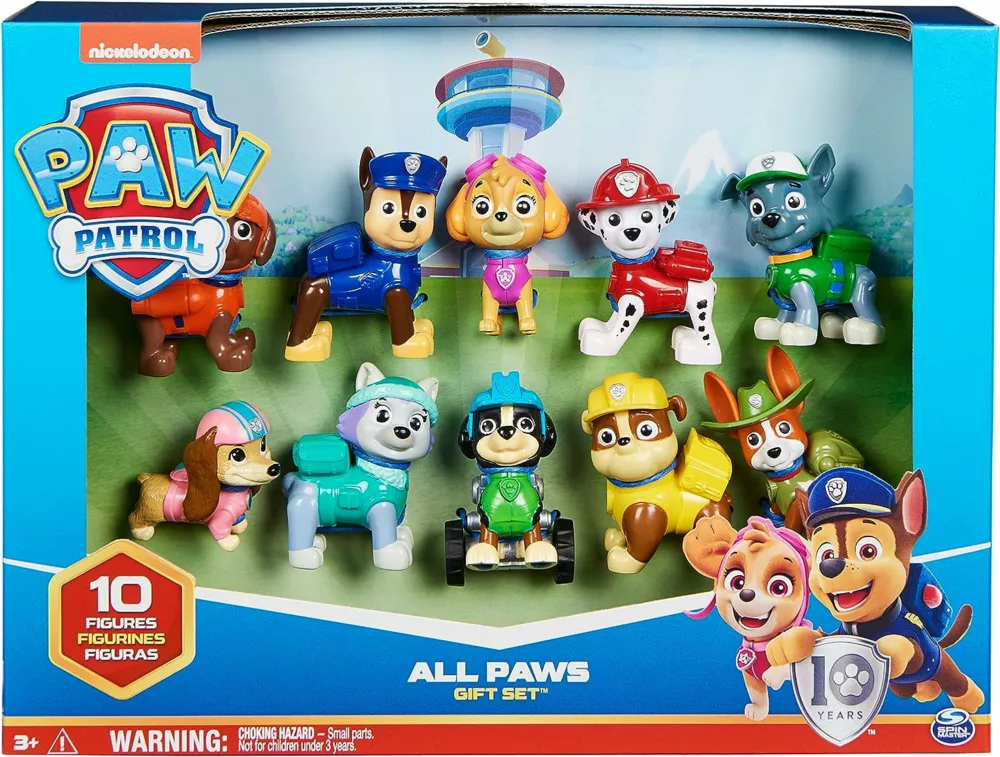 Paw Patrol, 10th Anniversary, All Paws On Deck Toy Figures Gift Pack with 10 Collectible Action Figures