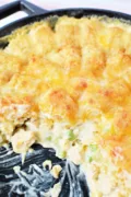 Chicken Tater Tot Casserole filled with peas