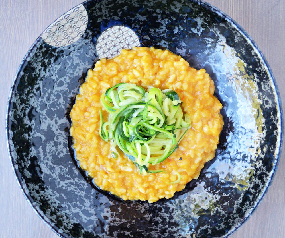 Sweet Potato Risotto with spiralized zucchini on top