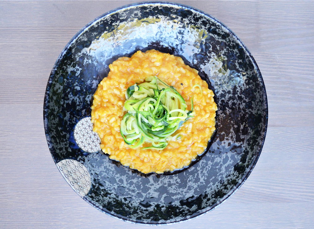 Sweet Potato Risotto with spiralized zucchini on top