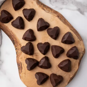 heart shaped Nutella Bites on a wooden serving board