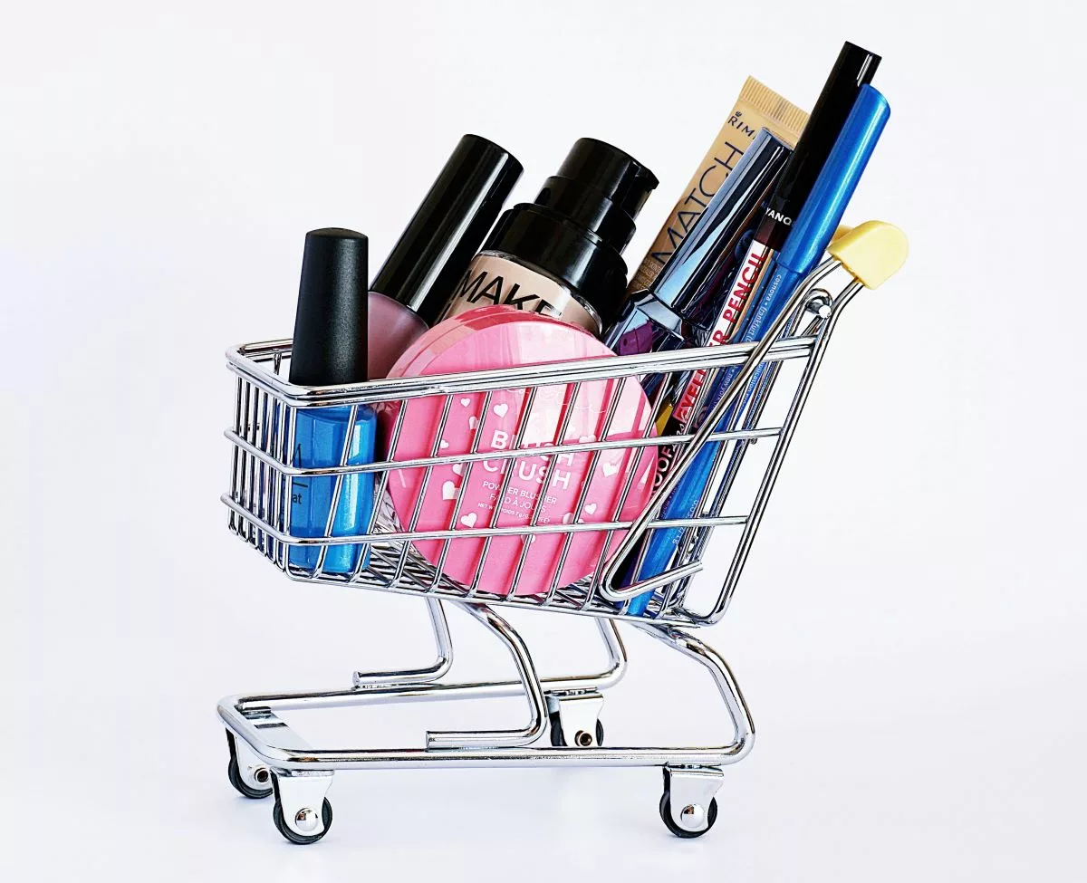 shopping cart full of make up