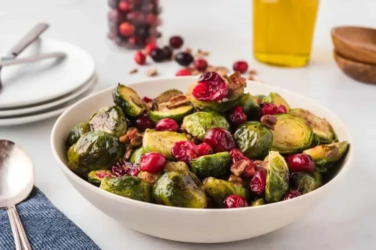 Roasted Brussels Sprouts and Cranberries with Pecans by MarathonsandMotivation