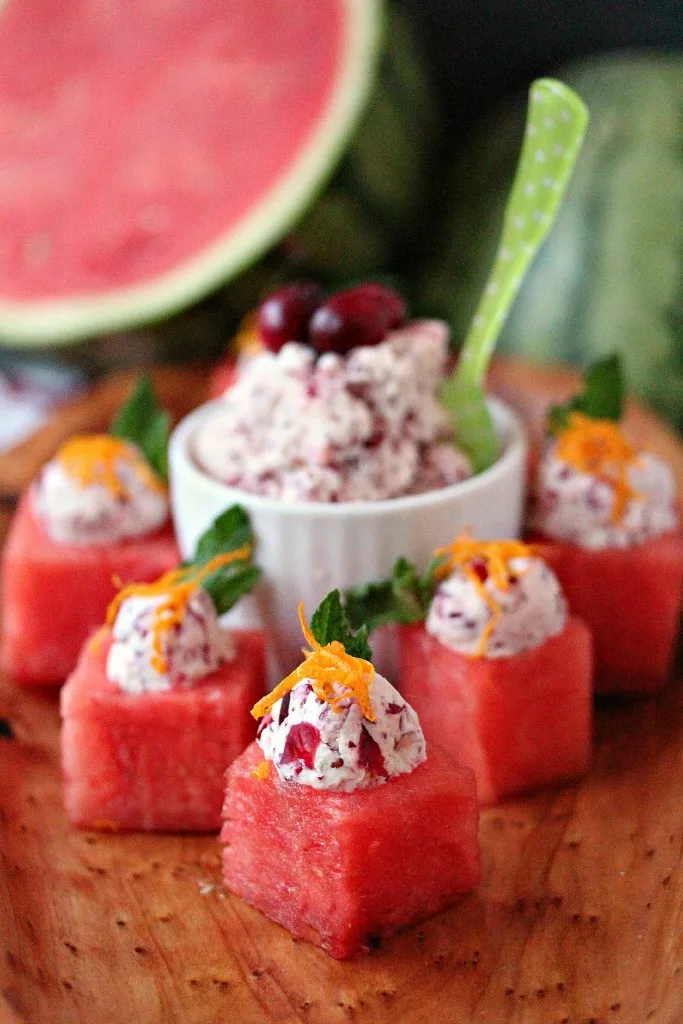Watermelon Cups with Cranberry Mascarpone by CravingsofaLunatic