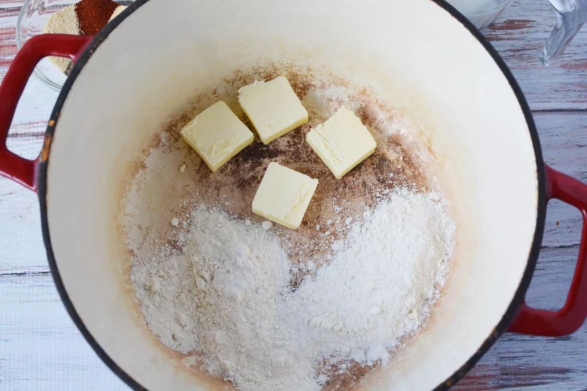 Butter and flour in a dutch oven 