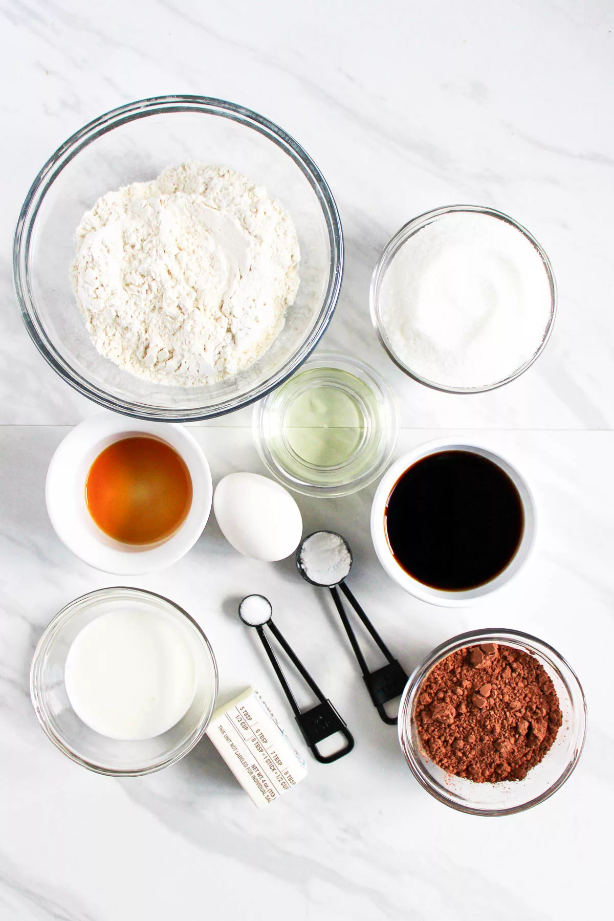 The ingredients for homemade chocolate cupcakes 