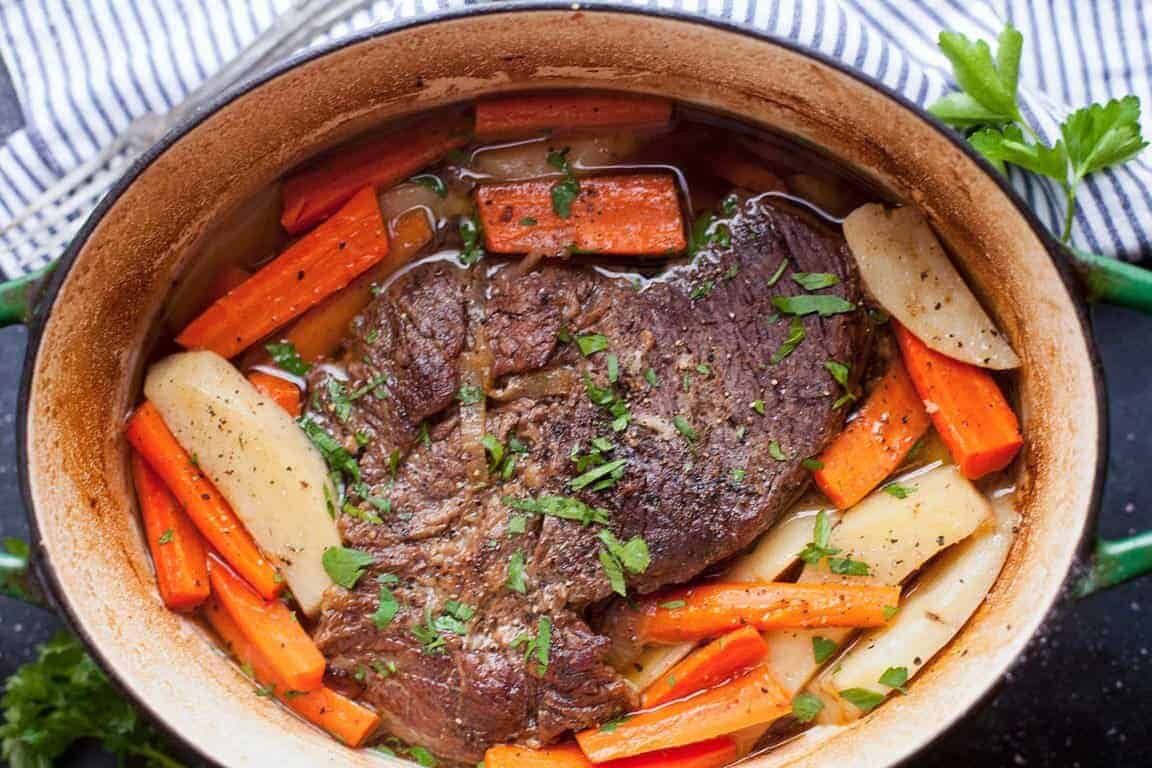Dutch Oven Pot Roast with Carrots and Potatoes