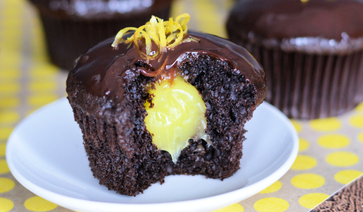Lemon Filled Chocolate Cupcakes with Ganache