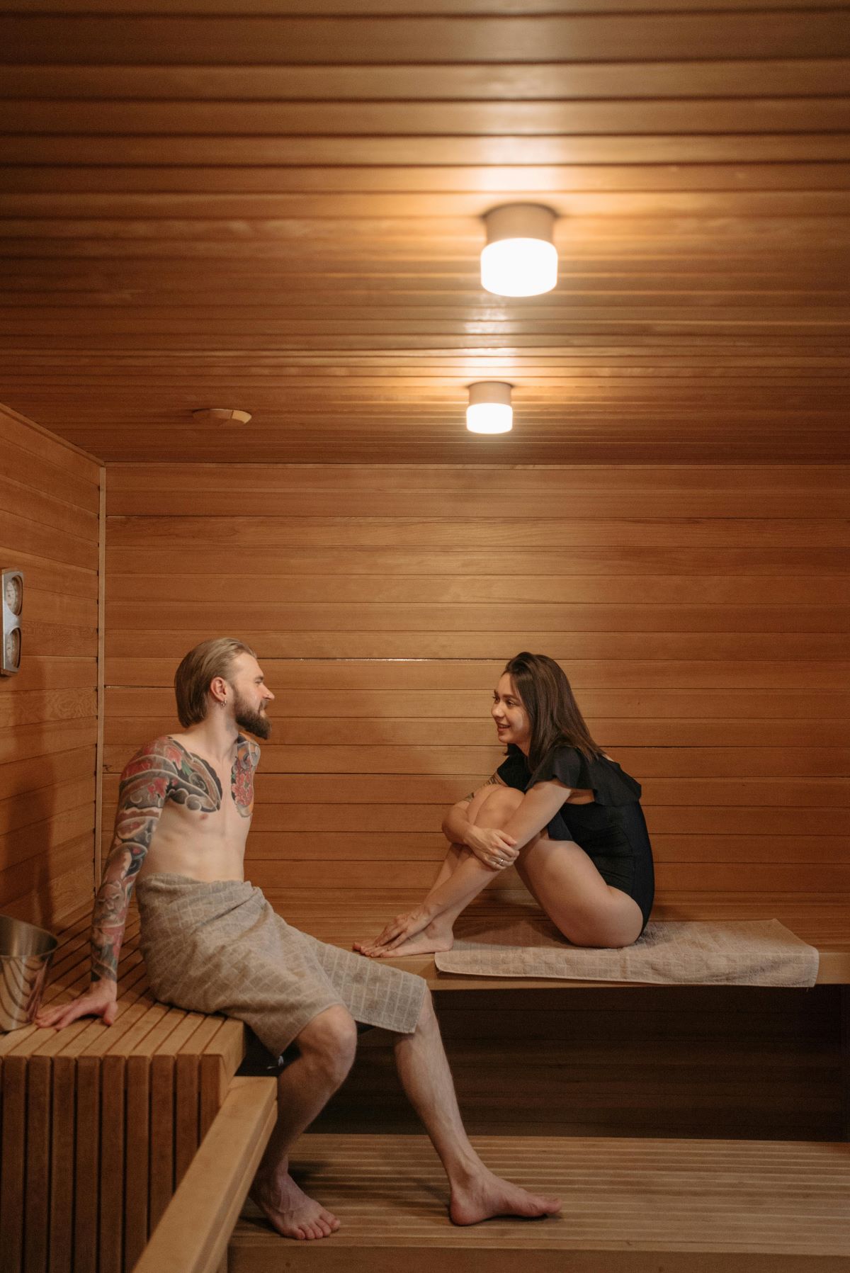 2 people in a sauna