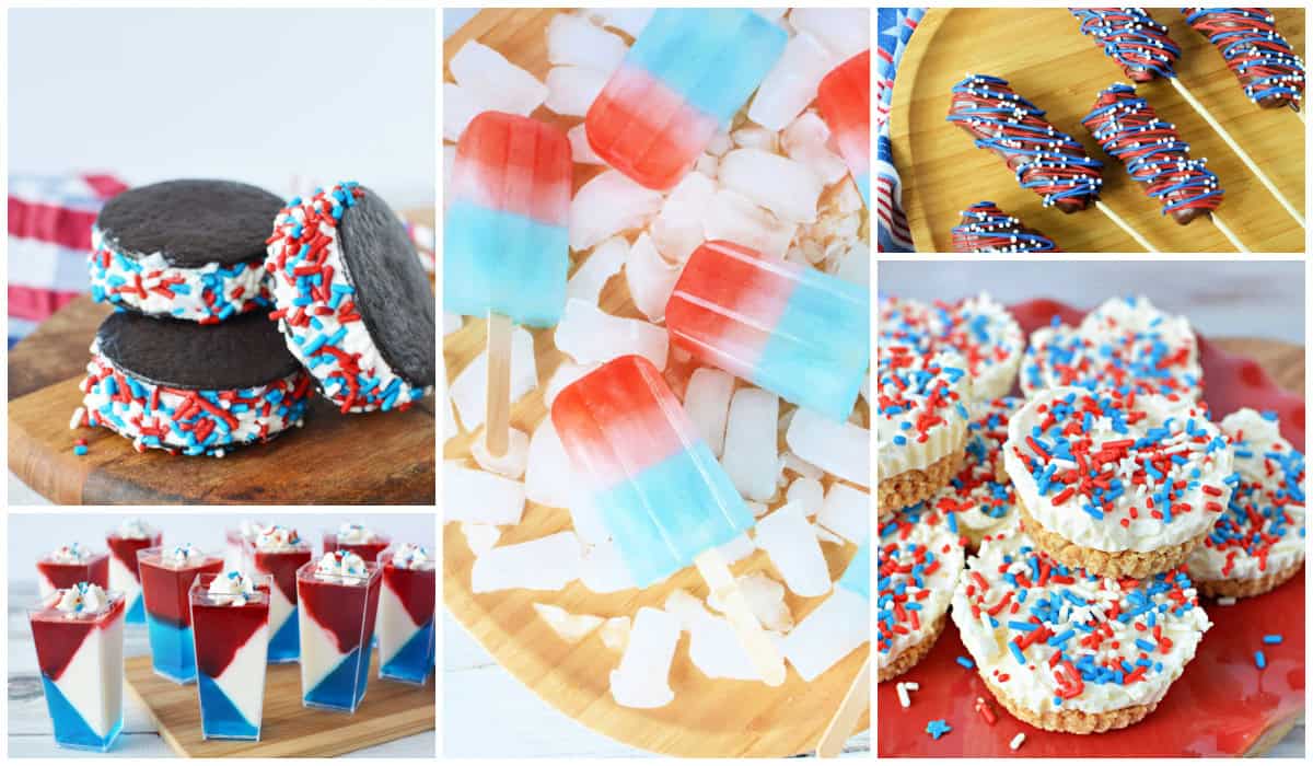 Collage of Red White and Blue No Bake Desserts