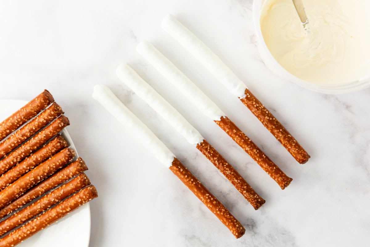 Pretzel Rods dipped in White Chocolate 
