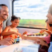family on a brightline train