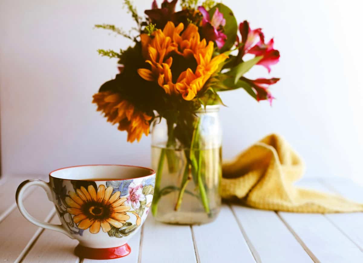 bouquet of sunflowers on a white table