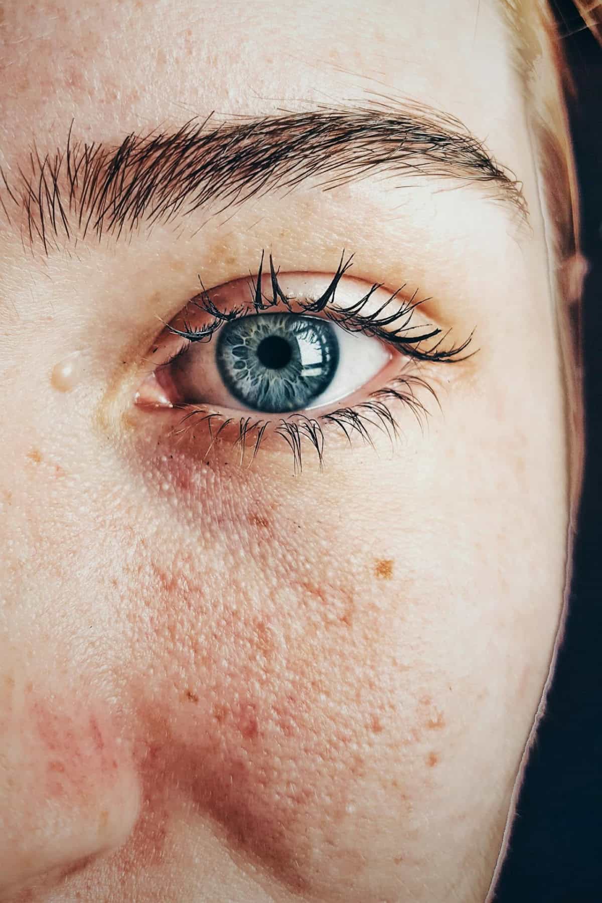 close up shot of a bright blue eye