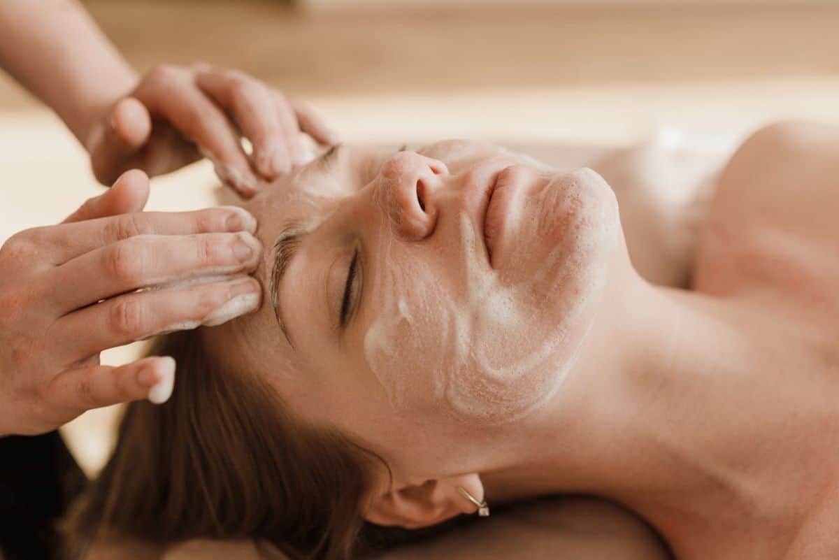 close up of a woman getting a facial
