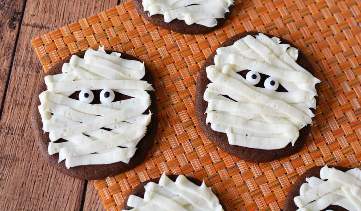 Chocolate Wafer Mummy Cookies with white icing