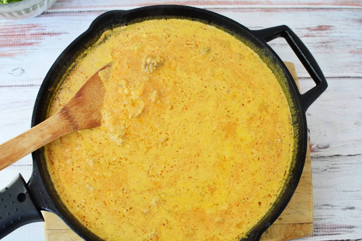 creamy pumpkin pasta sauce in a skillet