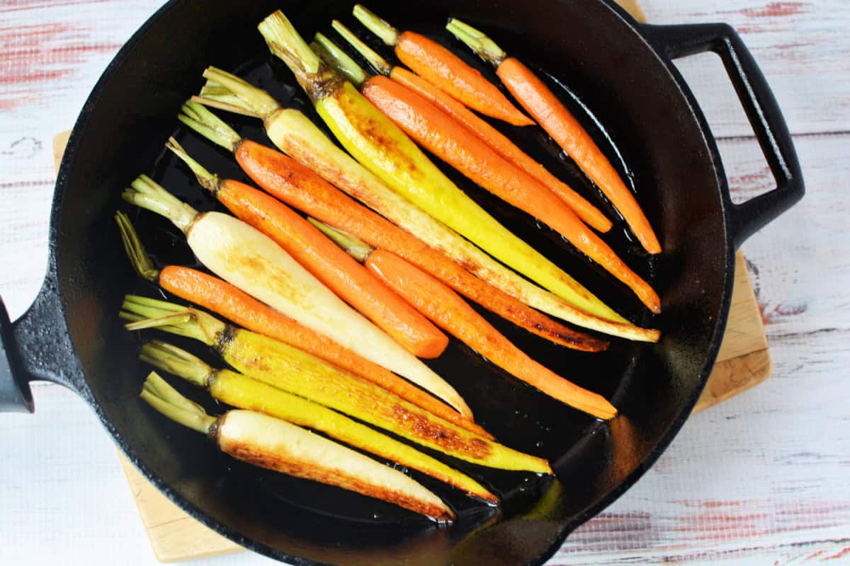 Roasted Carrots in a cast iron pan