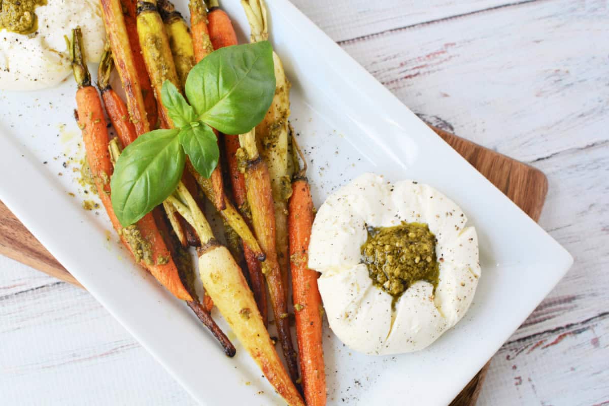 Roasted Carrots Recipe with Burrata and Pesto