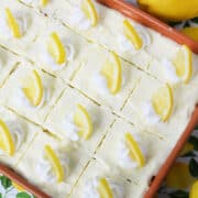 Lemon Icebox Cake with Graham Crackers with lemon slices on top