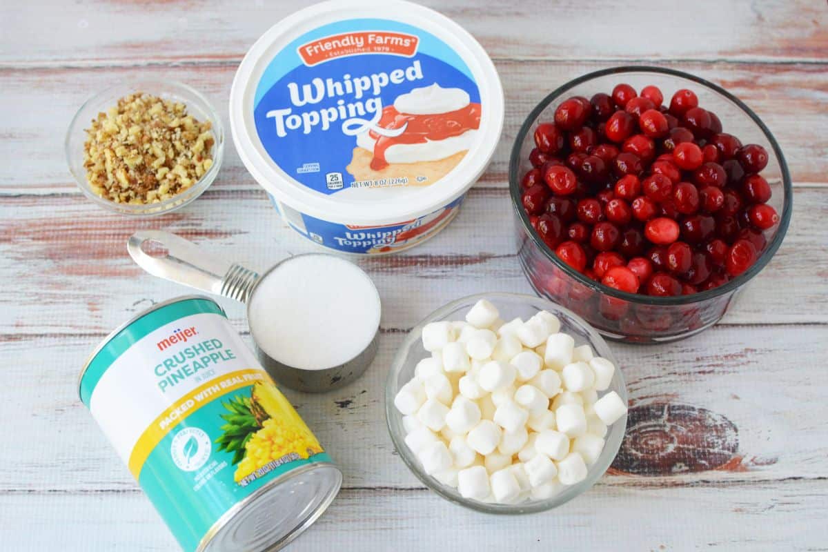 ingredients to make cranberry fluff salad recipe