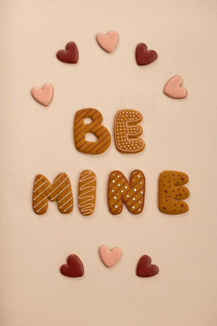 be mine valentines day sign made out of cookies and hearts