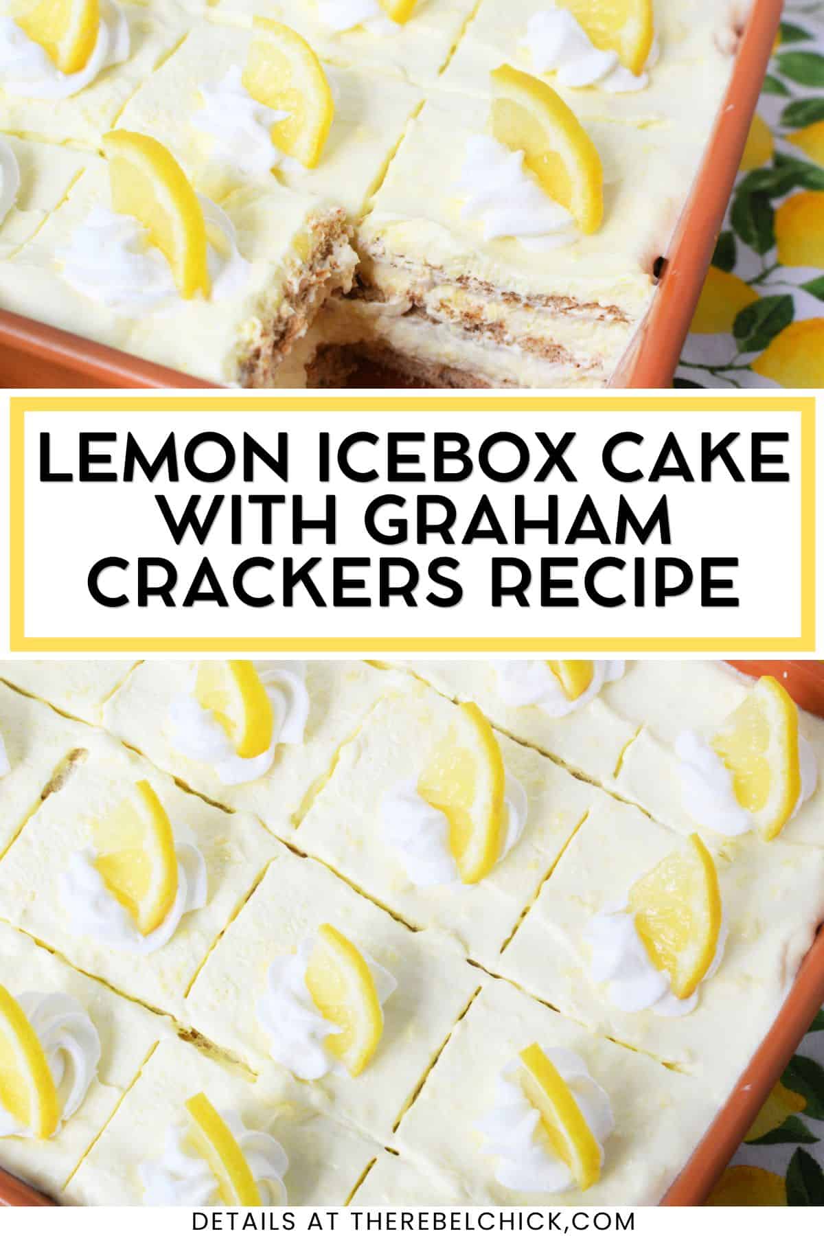 Lemon Icebox Cake with Graham Crackers with lemon slices on top
