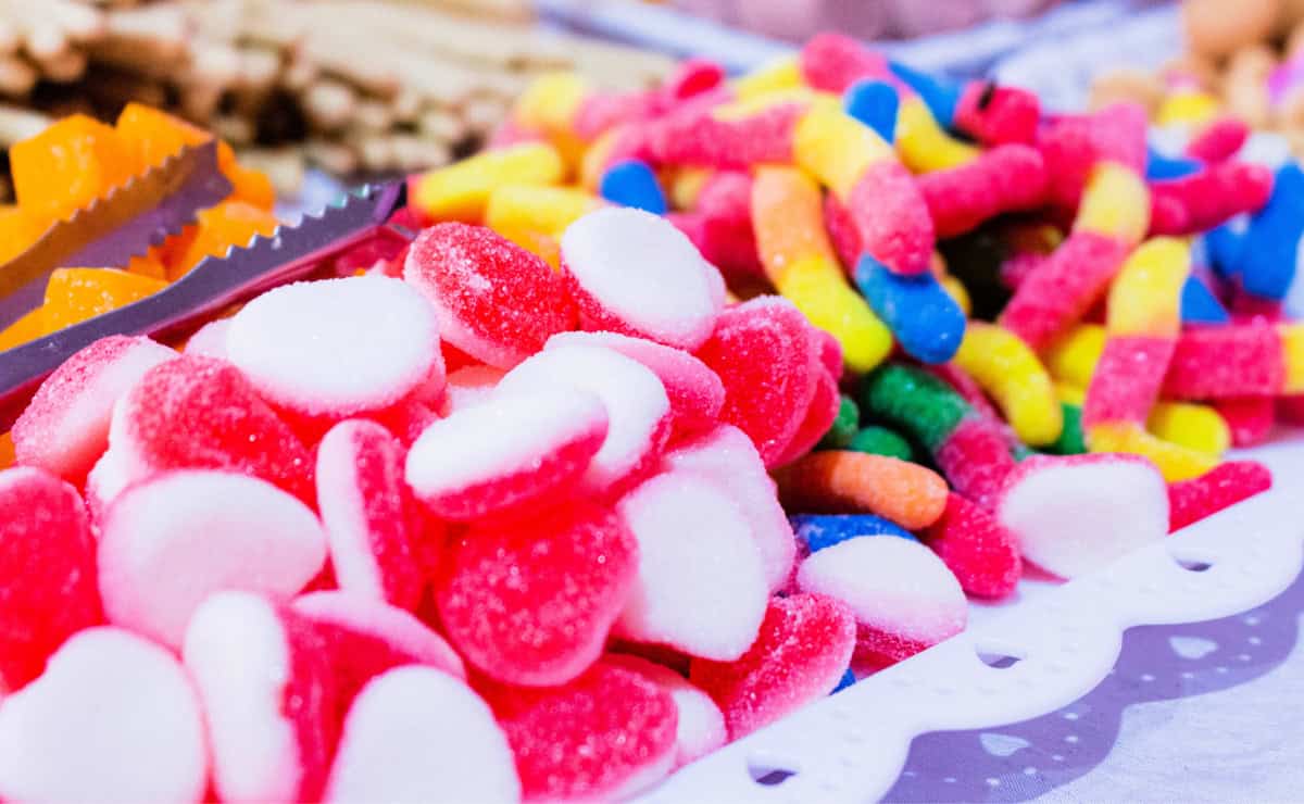 close up of bright colored candy