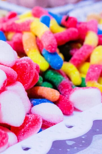 close up of bright colored candy