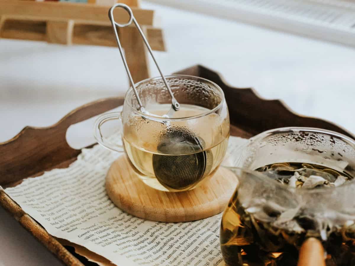 afternoon tea being steeped in a glass
