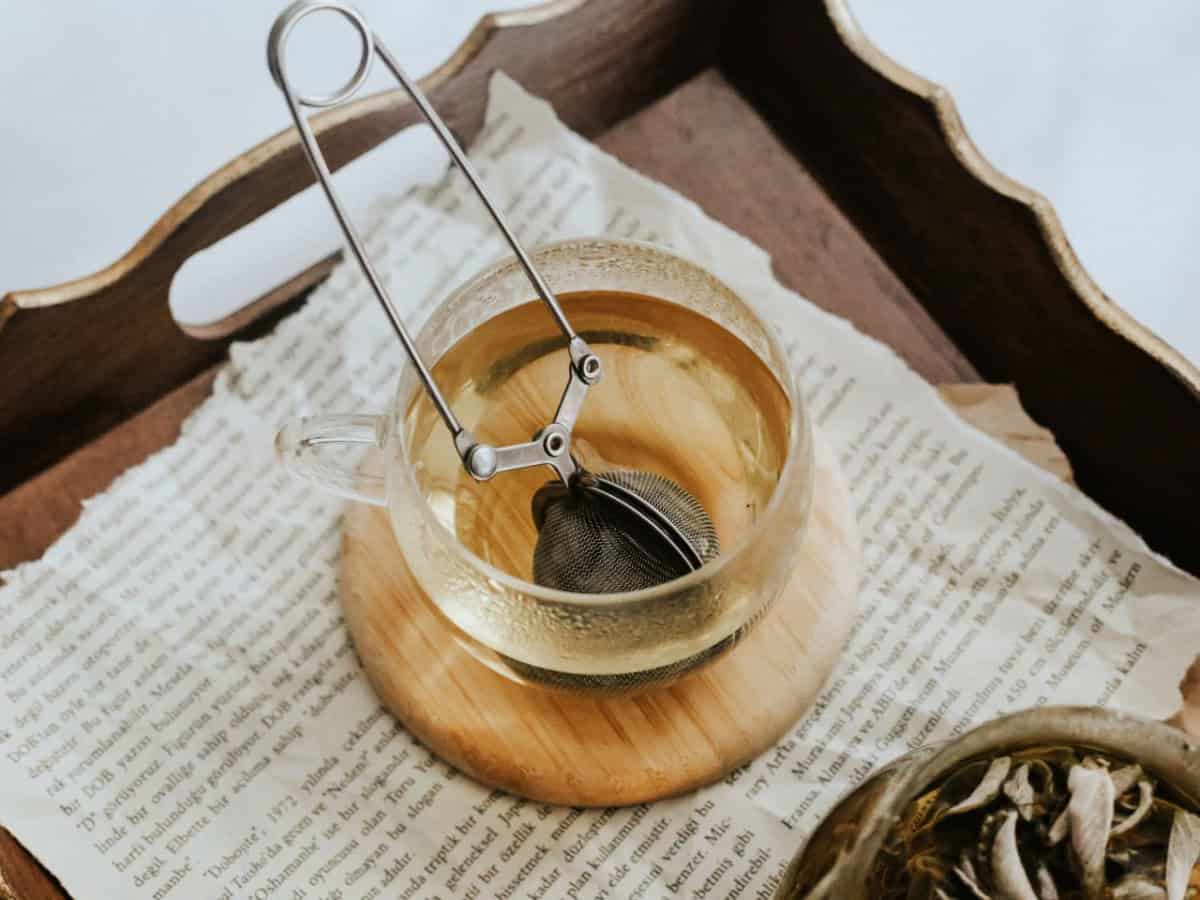 afternoon tea being steeped in a glass