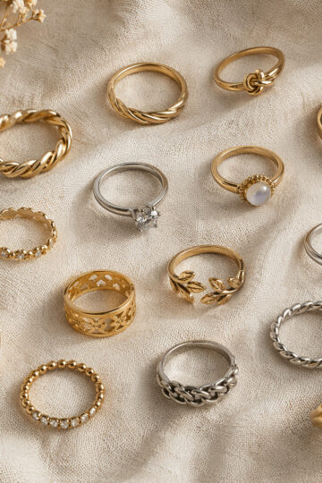 display of gold and silver rings