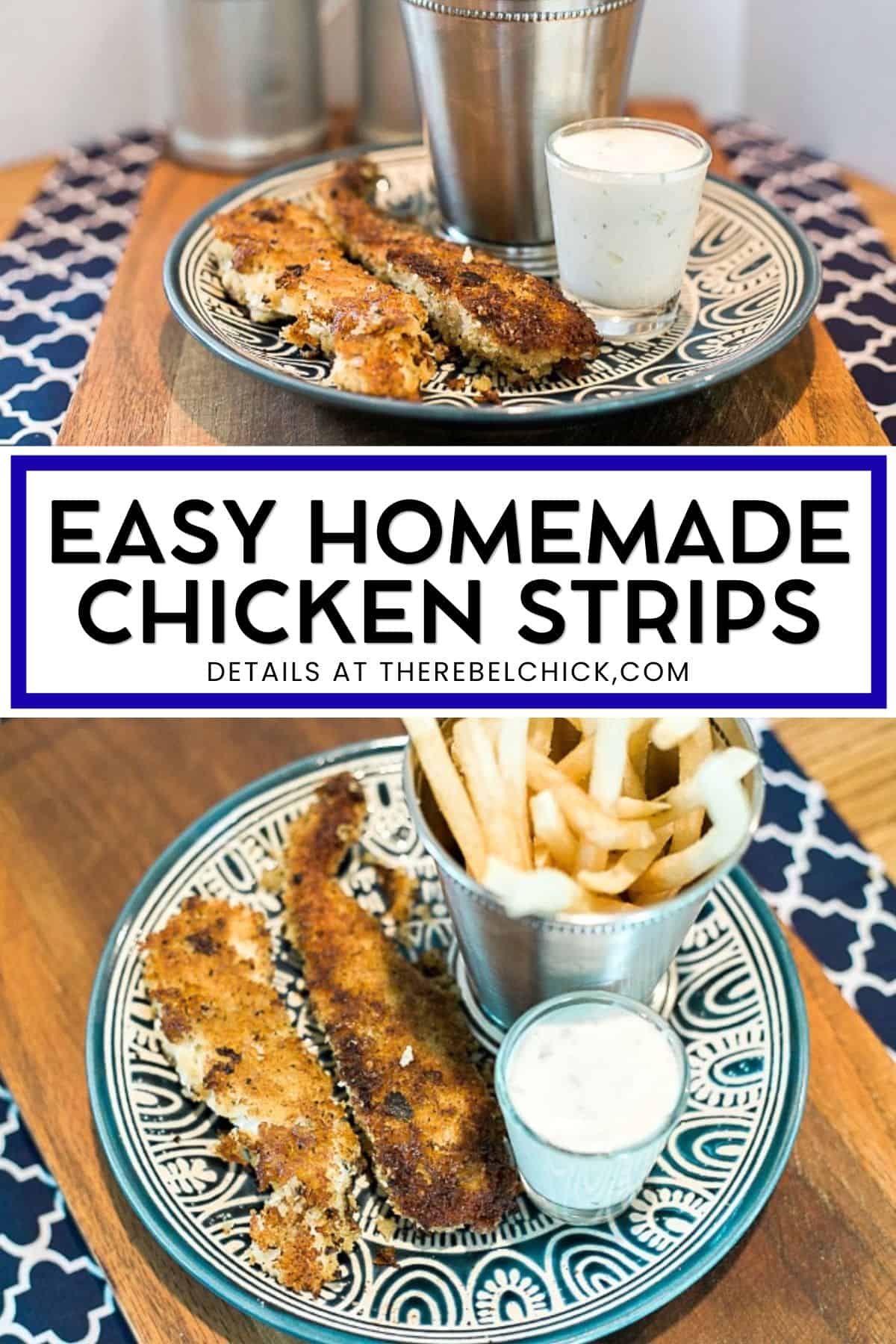 Homemade Chicken Strips on a blue plate