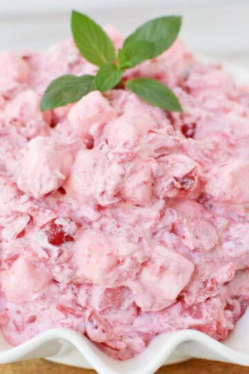 Cranberry Fluff in a white serving bowl